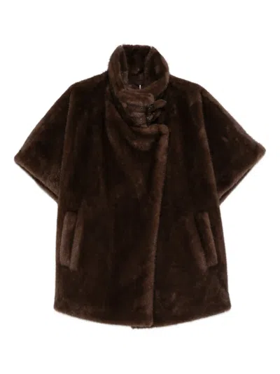 Marina Rinaldi Zenit Buttoned Funnel-neck Coat In Brown