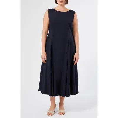 Marina Rinaldi Zimino Sleeveless Stretch Cotton Midi Dress In Blue