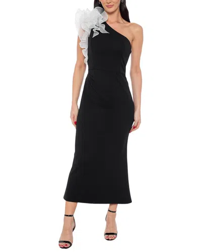 Marina Ruffle Shoulder Midi Dress In Black