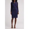 Marina Scallop Lace Long Sleeve Sheath Dress In Navy