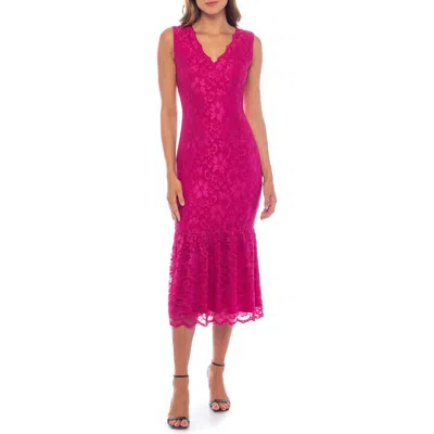 Marina Scallop Lace Sleeveless Midi Dress In Fuchsia