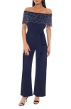 Marina Scalloped Off The Shoulder Jumpsuit In Navy