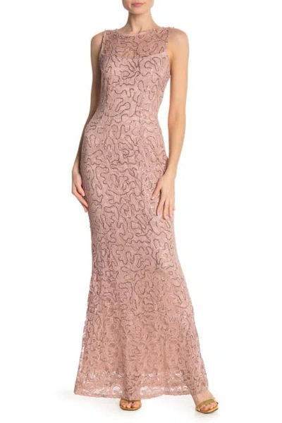 Marina Sequin Illusion Lace Trumpet Gown In Blush