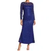 Marina Sequin Lace Long Sleeve Gown In Royal