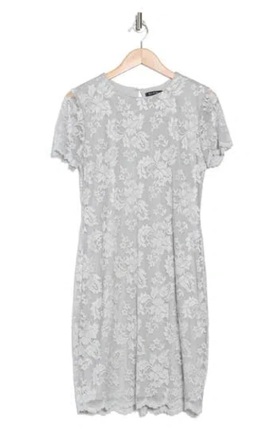 Marina Short Sleeve Stretch Lace Dress In Silver