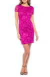 Marina Short Sleeve Stretch Lace Dress In Fuchsia