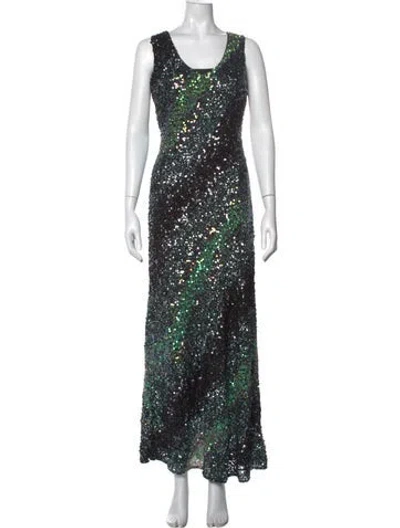 Pre-owned Marina Silk Long Dress In Green