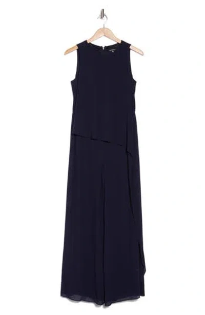 Marina Sleeveless Chiffon Cocktail Jumpsuit In Blue