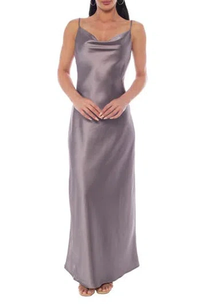 Marina Sleeveless Cowl Neck Satin Maxi Dress In Brown