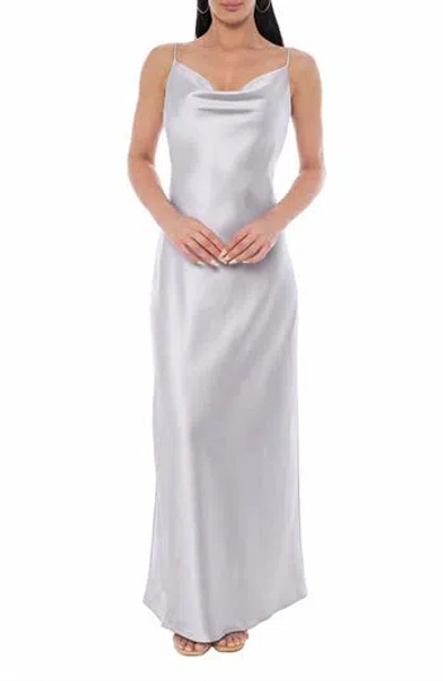 Marina Sleeveless Cowl Neck Satin Maxi Dress In Gray