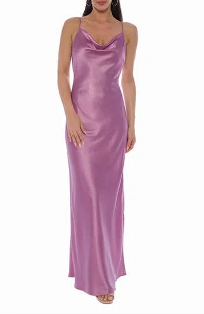 Marina Sleeveless Cowl Neck Satin Maxi Dress In Pink