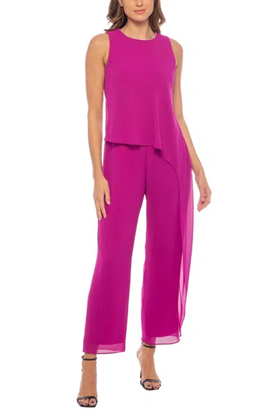 Marina Sleeveless Crew Neck Chiffon Jumpsuit In Fuschia In Pink
