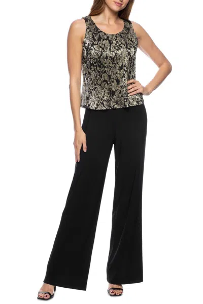 Marina Sleeveless Floral Metallic Bodice Matte Outfit Set In Black Gold