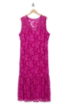 Marina Sleeveless Lace Midi Dress In Fuchsia