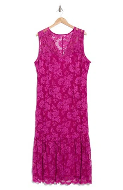 Marina Sleeveless Lace Midi Dress In Fuchsia