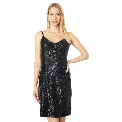 Marina Slip Dress Black Sequin Spaghetti Straps V-neck Cocktail Jzz80