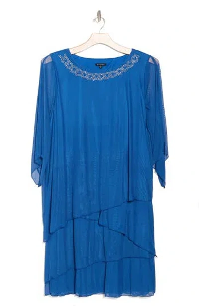 Marina Split Neck Cocktail Dress In Royal