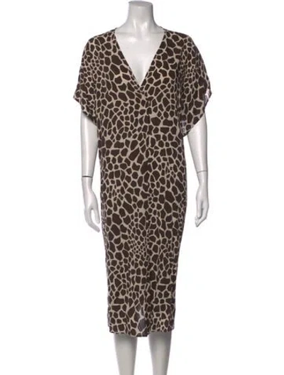 Pre-owned Marina Sport Animal Print Midi Length Dress In Brown