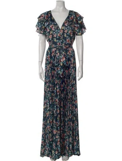 Pre-owned Marina Sport Floral Print Long Dress In Blue