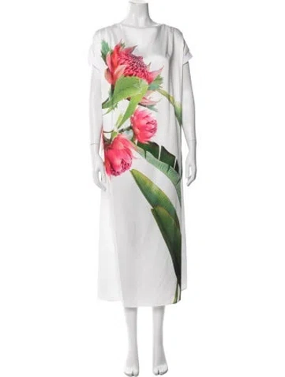 Pre-owned Marina Sport Floral Print Long Dress In White