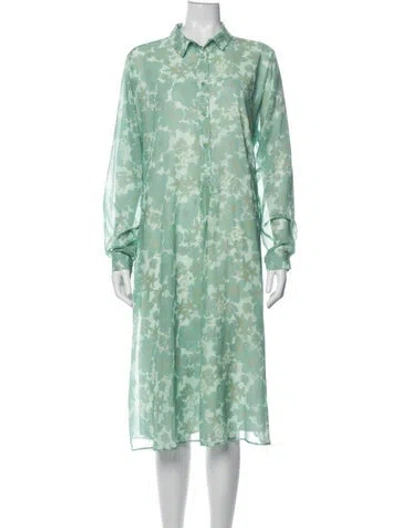 Pre-owned Marina Sport Floral Print Midi Length Dress In Green