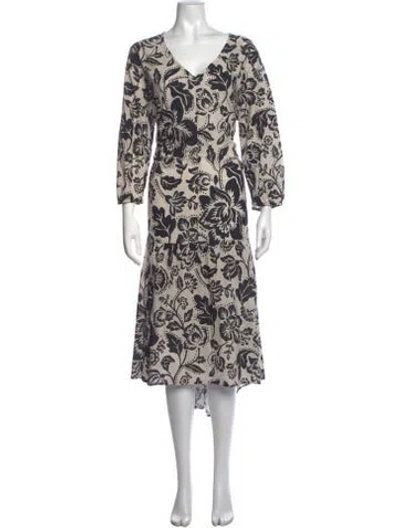 Pre-owned Marina Sport Floral Print Midi Length Dress W/ Tags In Neutrals