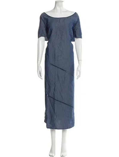 Pre-owned Marina Sport Linen Long Dress In Blue
