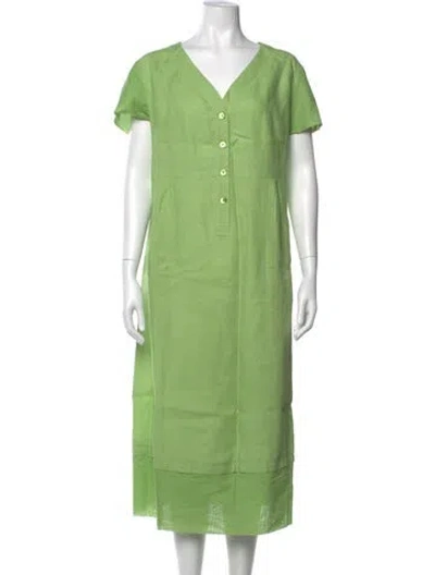 Pre-owned Marina Sport Linen Long Dress In Green