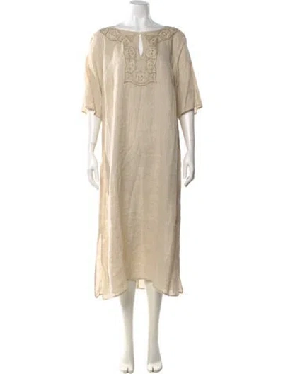 Pre-owned Marina Sport Linen Long Dress In Neutral