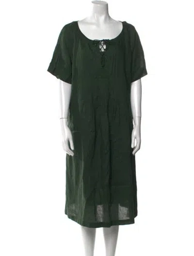 Pre-owned Marina Sport Linen Midi Length Dress In Green
