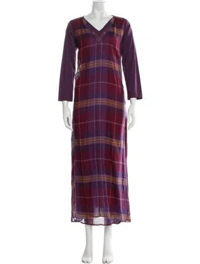 Pre-owned Marina Sport Plaid Print Long Dress In Purple