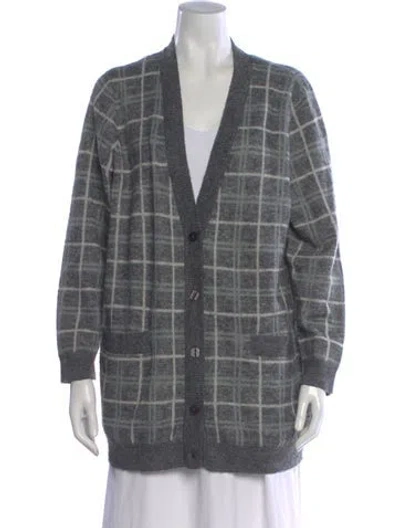 Pre-owned Marina Sport Plaid Print Open Front Sweater In Gray
