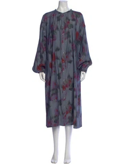 Pre-owned Marina Sport Printed Long Dress In Blue