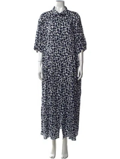 Pre-owned Marina Sport Printed Long Dress In Blue