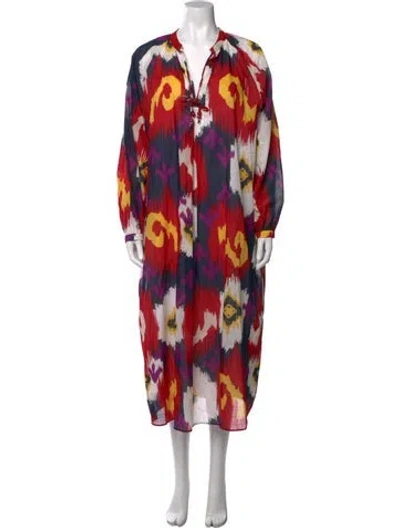 Pre-owned Marina Sport Printed Midi Length Dress In Red