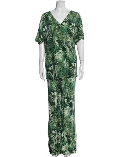 Pre-owned Marina Sport Printed Pant Set In Green