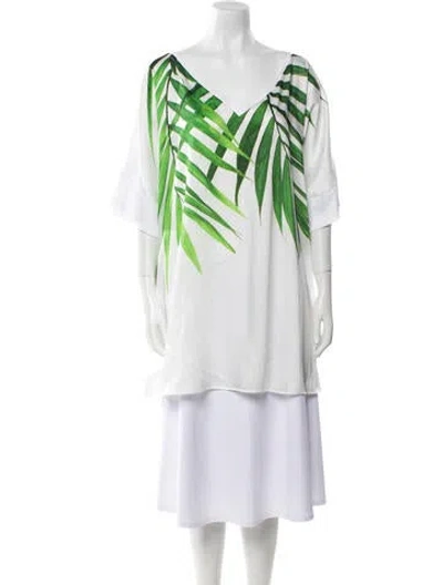 Pre-owned Marina Sport Printed V-neck Tunic W/ Tags In White