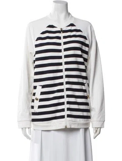 Pre-owned Marina Sport Striped Bomber Jacket In White