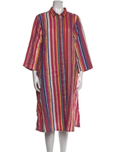 Pre-owned Marina Sport Striped Midi Length Dress In Pink