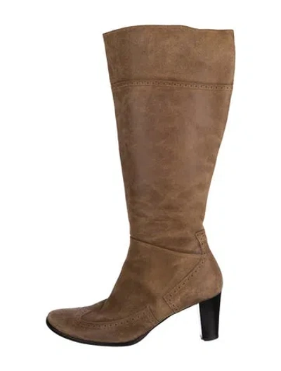 Pre-owned Marina Sport Suede Lasercut Accents Riding Boots In Brown