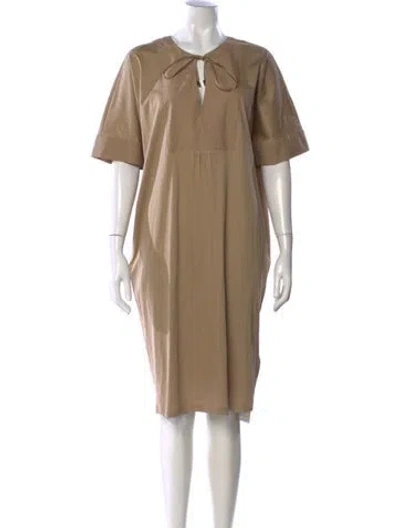 Pre-owned Marina Sport Tie Neck Knee-length Dress In Brown