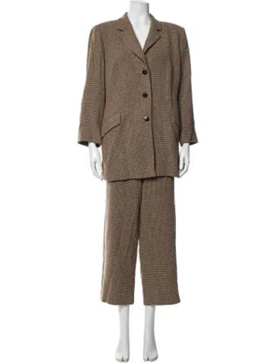 Pre-owned Marina Sport Virgin Wool Houndstooth Print Pantsuit In Brown