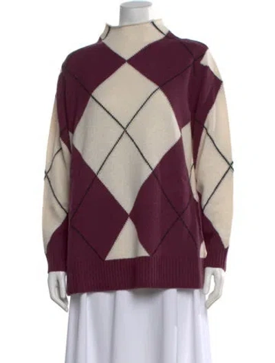 Pre-owned Marina Sport Virgin Wool Plaid Print Sweater W/ Tags In Purple