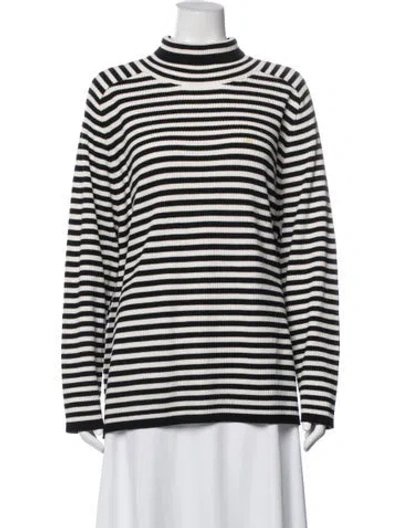 Pre-owned Marina Sport Virgin Wool Striped Sweater In Black