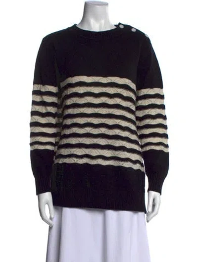 Pre-owned Marina Sport Virgin Wool Striped Sweater In Black