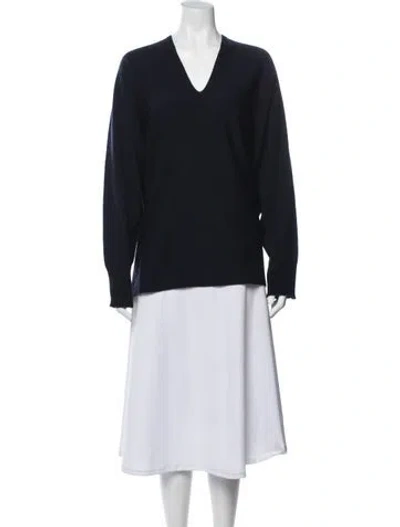 Pre-owned Marina Sport Virgin Wool V-neck Sweater W/ Tags In Blue