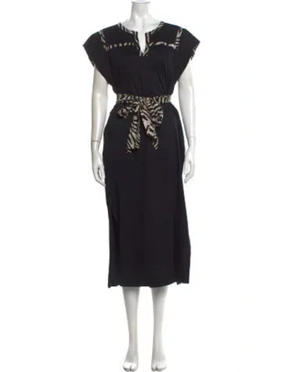 Pre-owned Marina Sport V-neck Long Dress In Black
