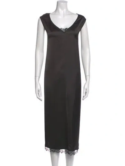 Pre-owned Marina Sport V-neck Long Dress In Gray