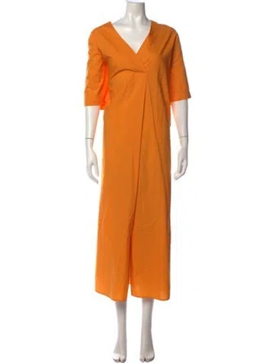 Pre-owned Marina Sport V-neck Long Dress In Orange