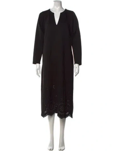 Pre-owned Marina Sport V-neck Midi Length Dress In Black